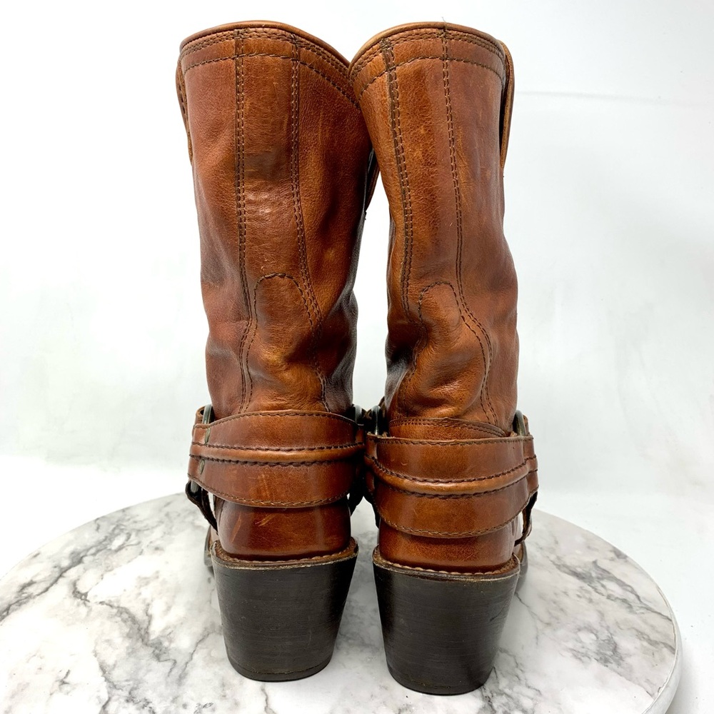 Frye Carmin Harness Short Brown Leather Boots 6 Boho Moto Whimsigoth Festival - Picture 5 of 16